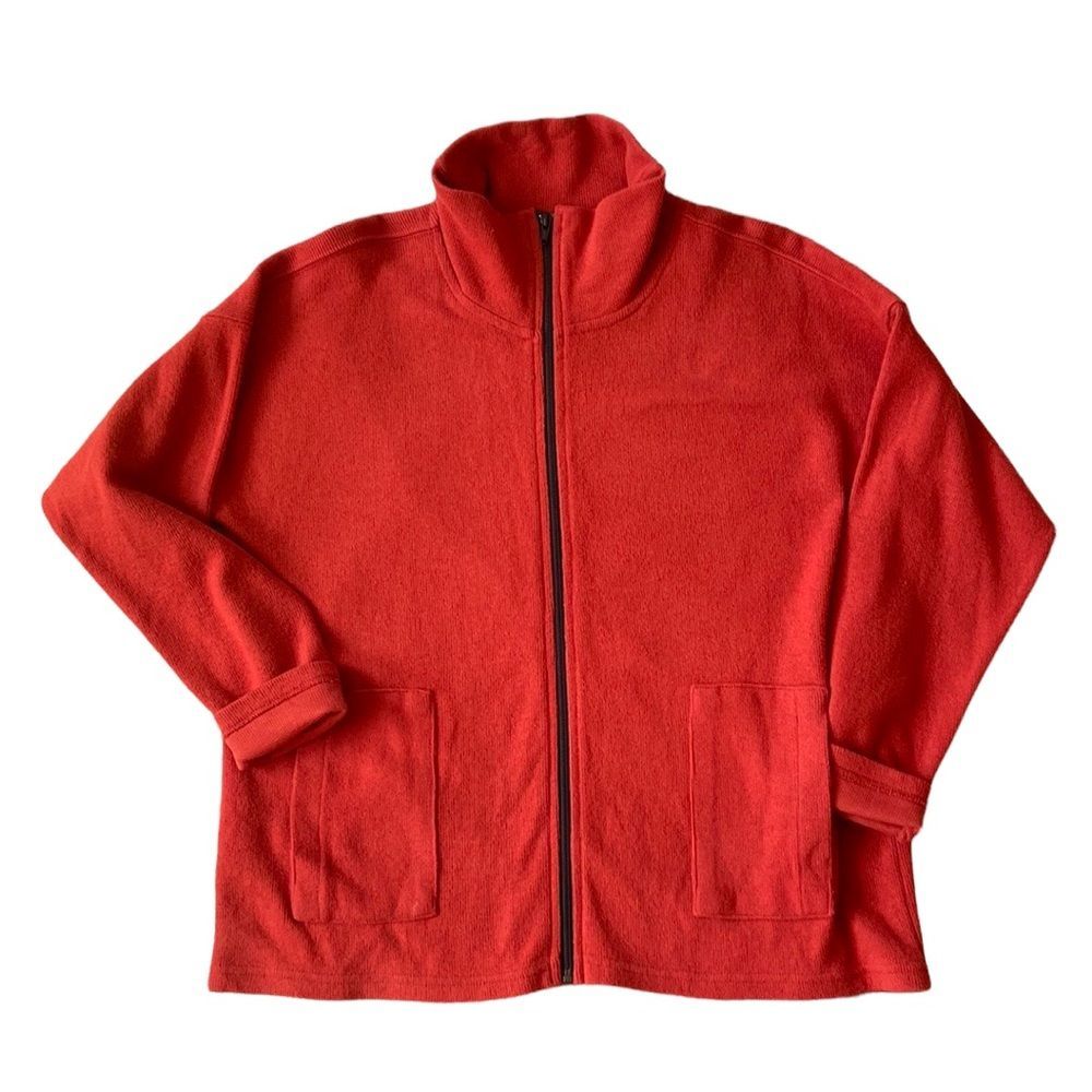 Fat Hat Sweater Zip Up Sweatshirt Jacket Knit Pockets Rust Red Cotton
